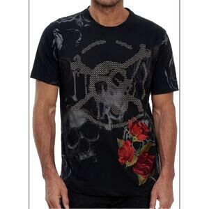 Motley Crue x Robert Graham Limited Edition TShirt Mens L Black Skull Rose NWT